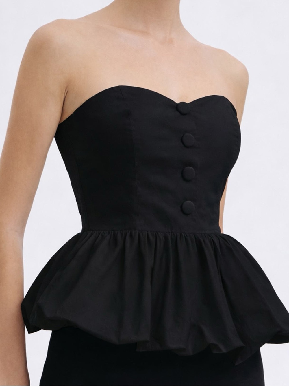 Maude Club Wyatt Strapless Cotton Bubble Hem Peplum Top